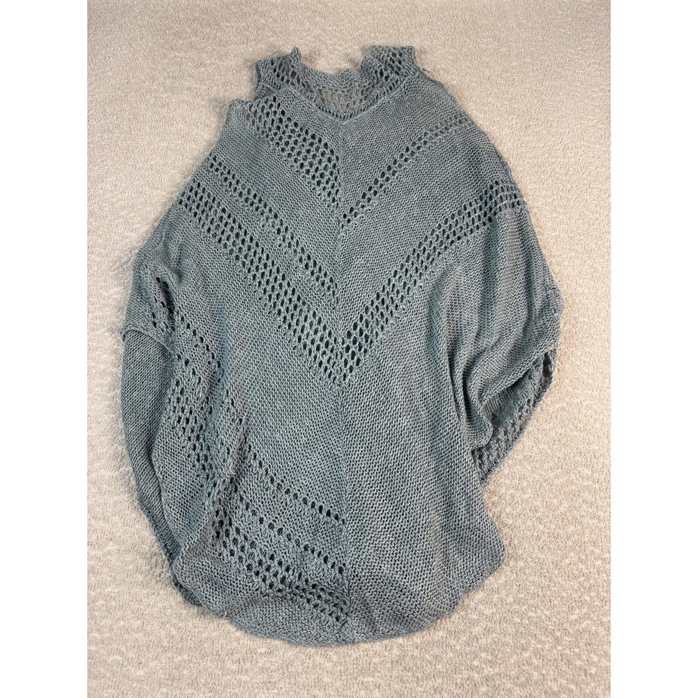 Free People Sweater Womens Medium Blue Linen Blend Open Knit Poncho Tank - Picture 9 of 10
